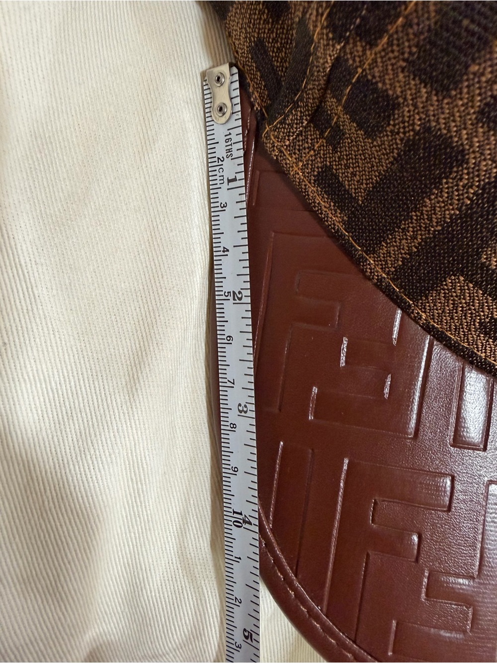 Fendi Tan Monogram Cap with Leather Embossed bill and Gold EYE Accent - Picture 8 of 9